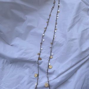 Modernist large Stella & Dot, silk, gold color and silver color chain